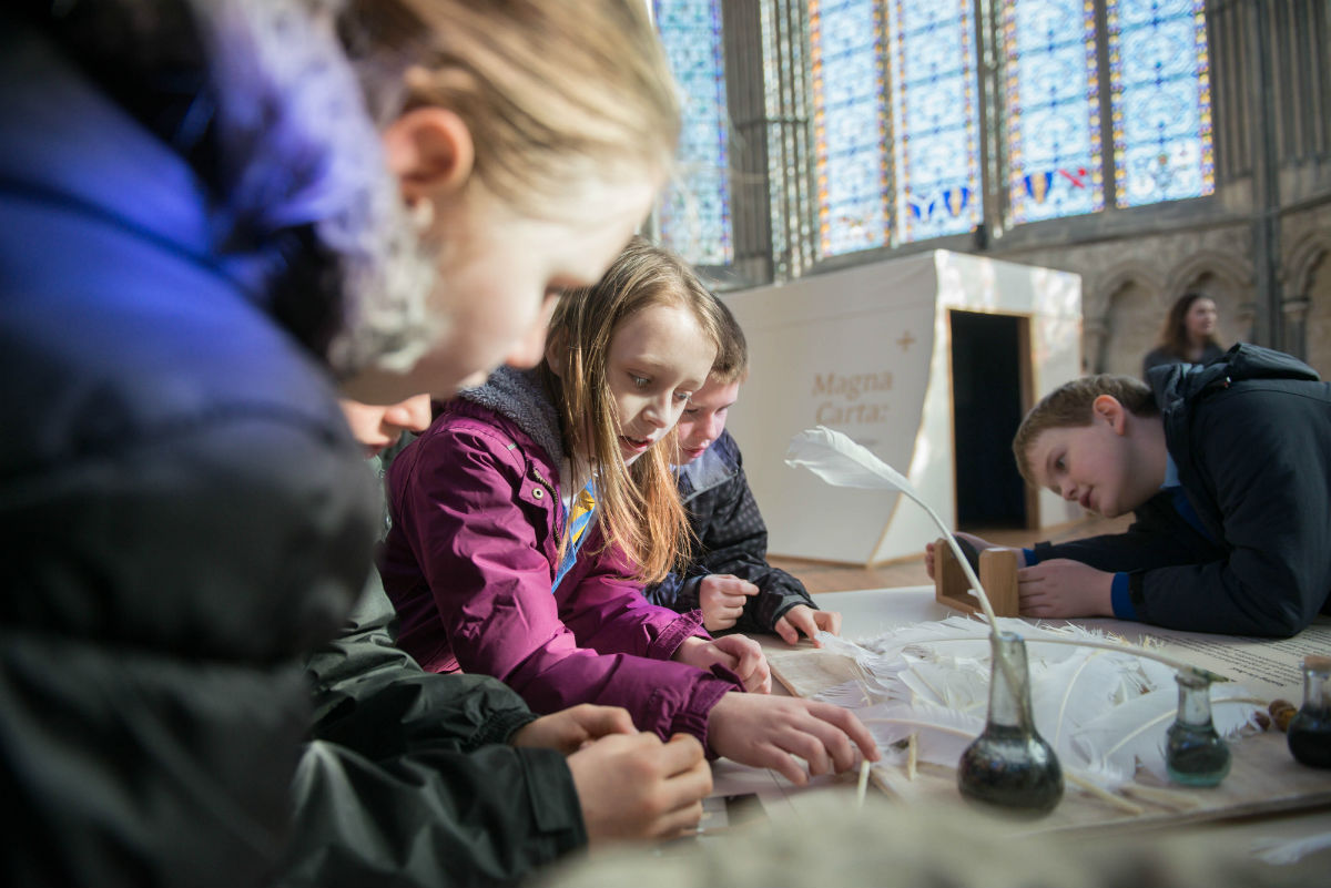 Children in Salisbury Cathedral Magna Carta Exhibition. Photo by Ash Mills